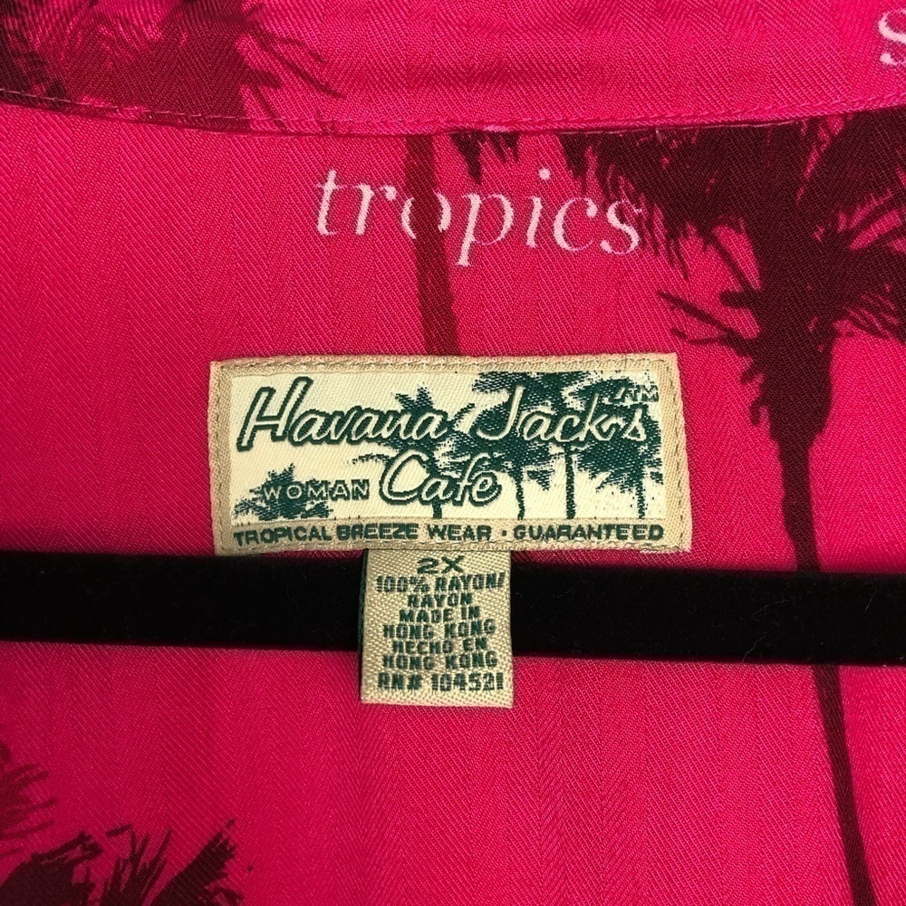 Havana Jacks Cafe Tropical Hawaiian Button Short Sleeve Shirt Pink palm tree - Picture 3 of 8